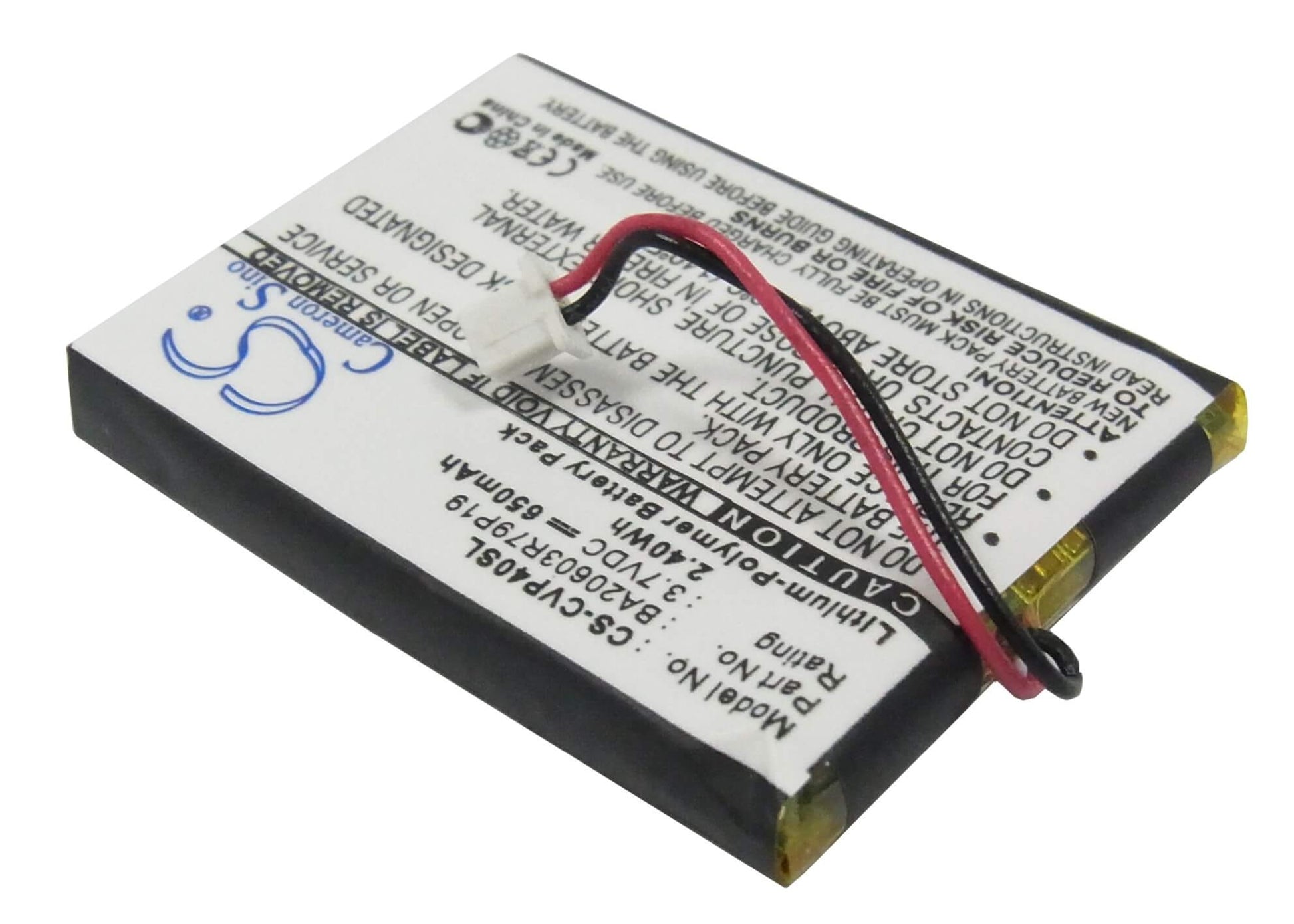 3.7V, 650mAh, Li-Polymer Battery fits Creative, Dap-fl0040, V, 2.405Wh