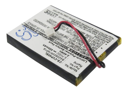 3.7V, 650mAh, Li-Polymer Battery fits Creative, Dap-fl0040, V, 2.405Wh