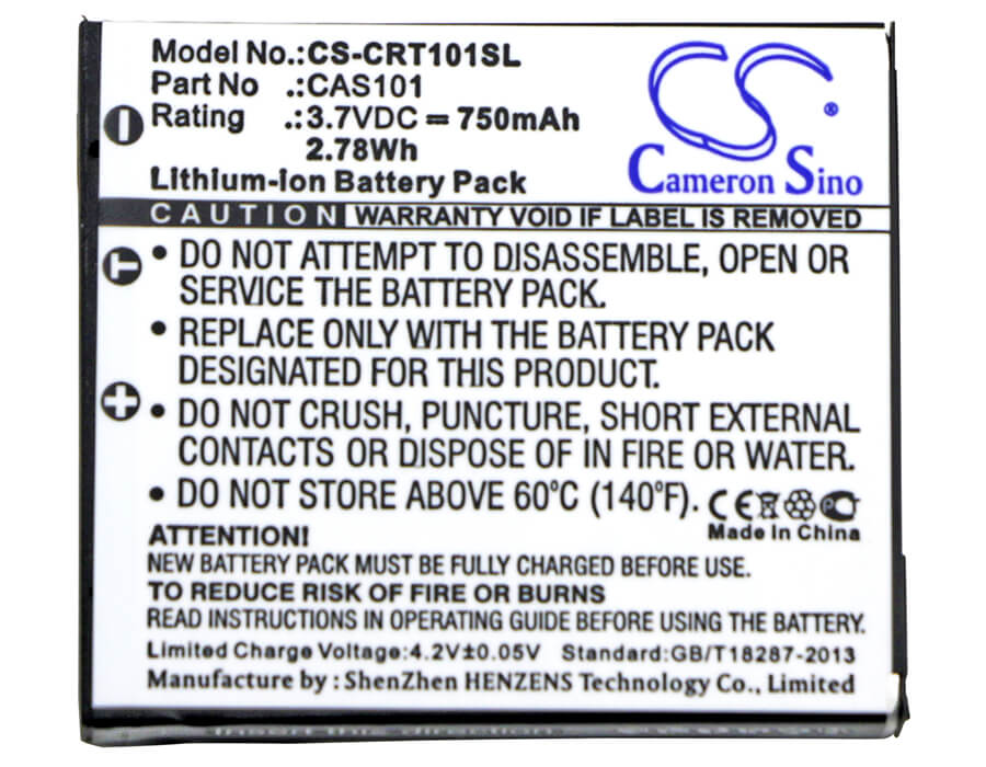 3.7V, 750mAh, Li-ion Battery fits Creative, Vado, Vado Pocket Hd, 2.775Wh