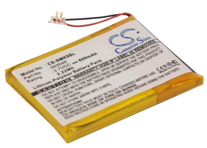 3.7V, 600mAh, Li-Polymer Battery fits Samsung, Yp-k5, Yp-k5j, 2.22Wh