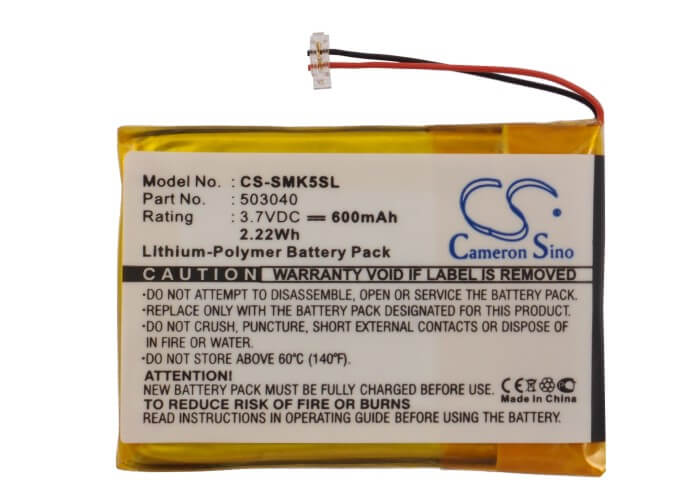 3.7V, 600mAh, Li-Polymer Battery fits Samsung, Yp-k5, Yp-k5j, 2.22Wh