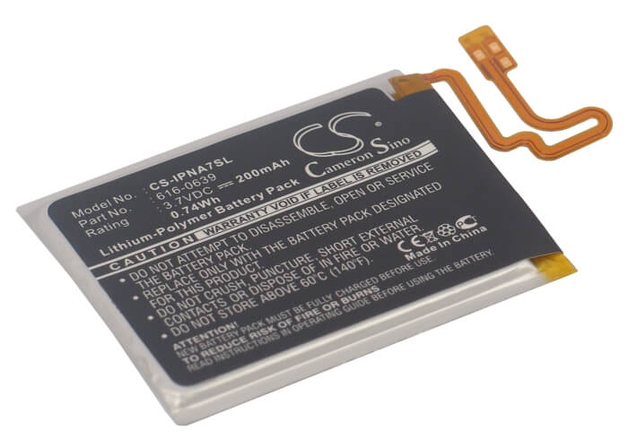 3.7V, 200mAh, Li-Polymer Battery fits Apple, A1446, Ipod Nano 7, 0.74Wh