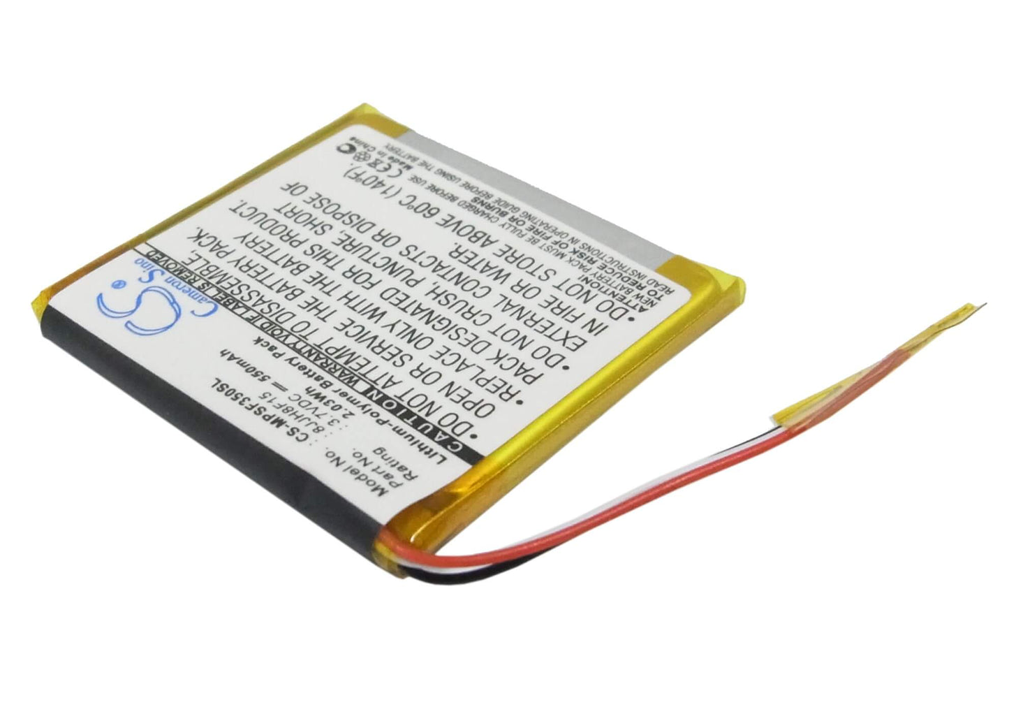 3.7V, 550mAh, Li-Polymer Battery fits Sandisk, Sansa Fuze 4gb, Sansa Fuze 8gb, 2.035Wh