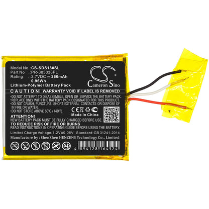 3.7V, 260mAh, Li-Polymer Battery fits Sandisk, Clip Plus, Sansa Clip Zip, 0.962Wh