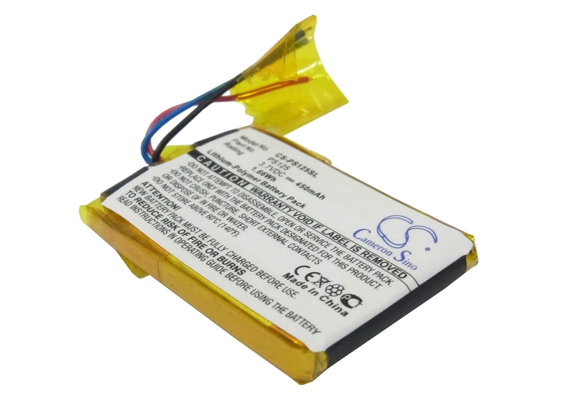 3.7V, 450mAh, Li-Polymer Battery fits Philips, Gogear Sa3115, Gogear Sa3125, 1.665Wh