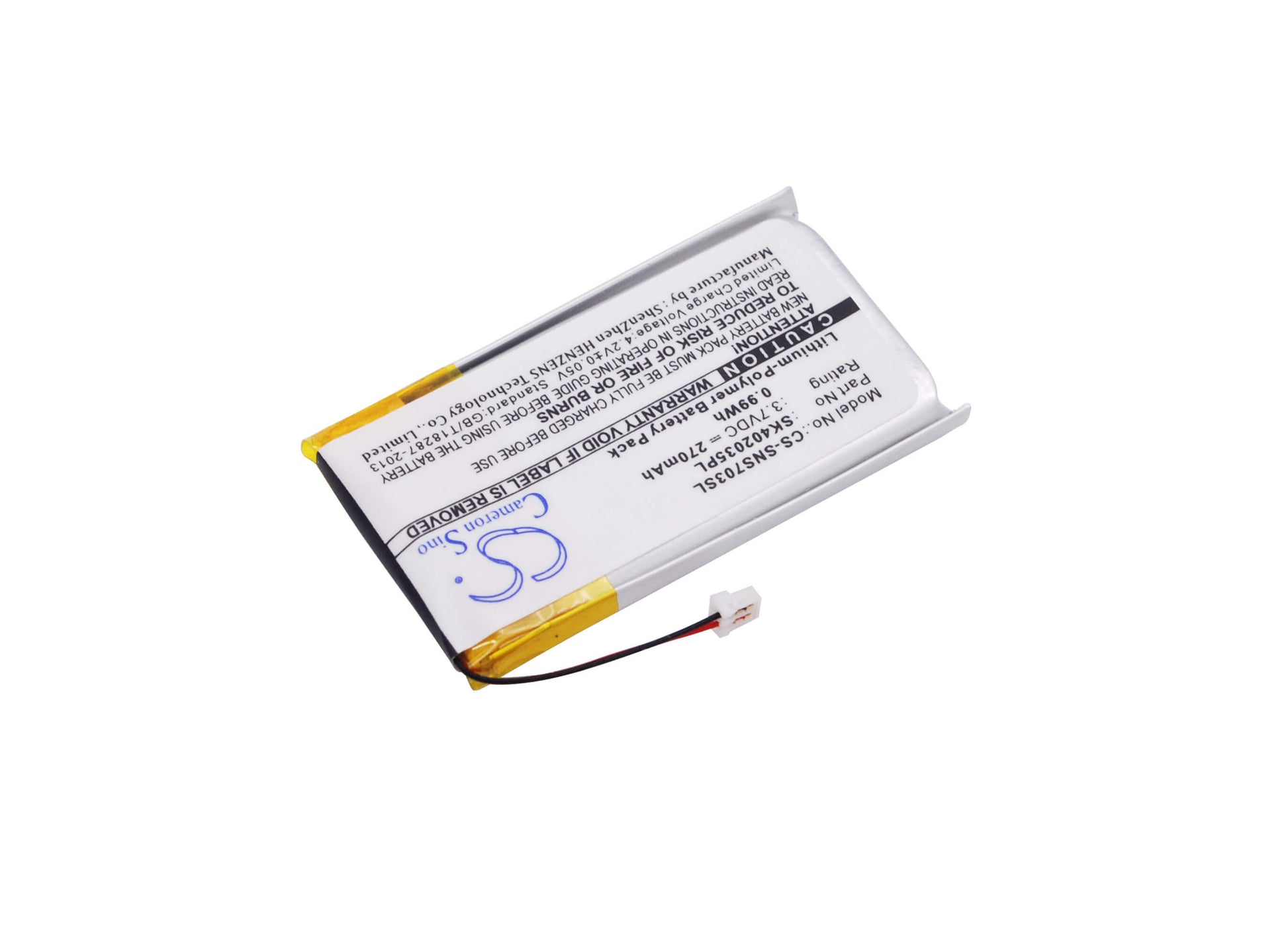 3.7V, 270mAh, Li-Polymer Battery fits Sony, Nw-s603f, Nw-s703f, 0.999Wh
