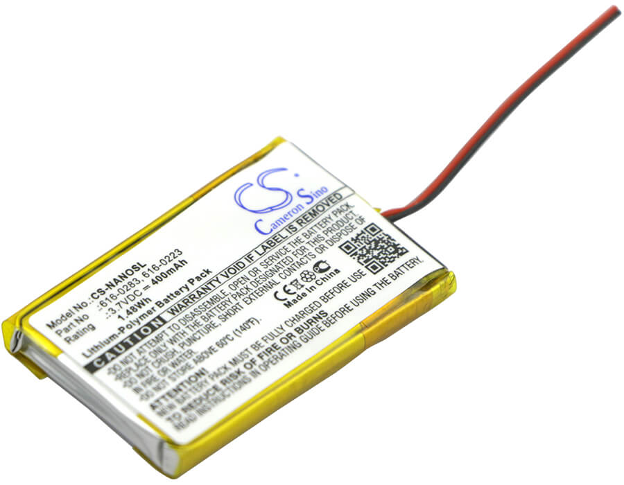 3.7V, 400mAh, Li-Polymer Battery fits Apple, Ipod Nano 2gb, Ipod Nano 4gb, 1.48Wh