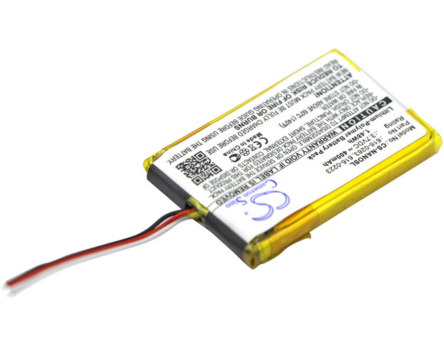 3.7V, 400mAh, Li-Polymer Battery fits Apple, Ipod Nano 2gb, Ipod Nano 4gb, 1.48Wh