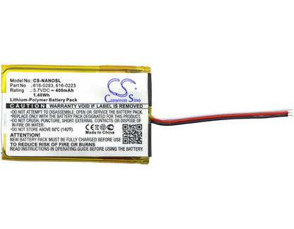 3.7V, 400mAh, Li-Polymer Battery fits Apple, Ipod Nano 2gb, Ipod Nano 4gb, 1.48Wh