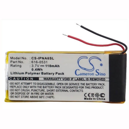3.7V, 110mAh, Li-Polymer Battery fits Apple, Ipod Nano 6th, Ipod Nano 6th Generation, 0.407Wh