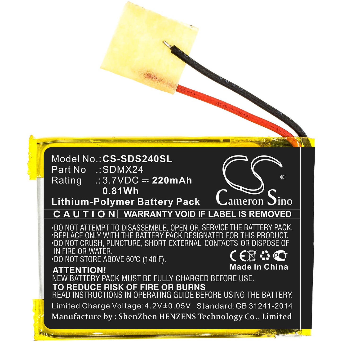 3.7V, 220mAh, Li-Polymer Battery fits Sandisk, Sansa Clip Sport, 0.814Wh