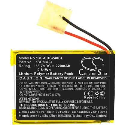 3.7V, 220mAh, Li-Polymer Battery fits Sandisk, Sansa Clip Sport, 0.814Wh