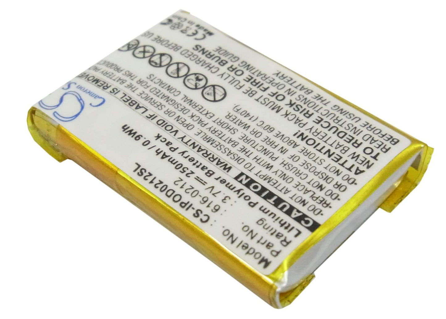 3.7V, 250mAh, Li-Polymer Battery fits Apple, Ipod Shuffle, Ipod Shuffle Mb226ll/a, 0.925Wh
