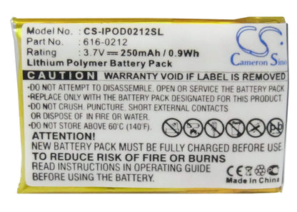 3.7V, 250mAh, Li-Polymer Battery fits Apple, Ipod Shuffle, Ipod Shuffle Mb226ll/a, 0.925Wh