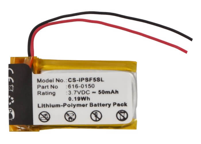 3.7V, 50mAh, Li-Polymer Battery fits Apple, Ipod Shuffle 4th, Ipod Shuffle 5th, 0.185Wh