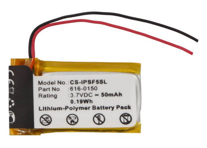 3.7V, 50mAh, Li-Polymer Battery fits Apple, Ipod Shuffle 4th, Ipod Shuffle 5th, 0.185Wh