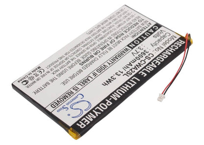 3.7V, 3600mAh, Li-Polymer Battery fits Cowon, Pmp A2 20gb, Pmp A2 30gb, 13.32Wh