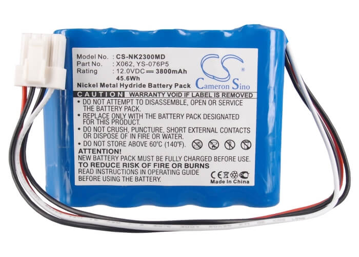 12.0V, 3800mAh, Ni-MH Battery fits Nihon Kohden, Bsm-2300, Bsm-23001a, 45.6Wh