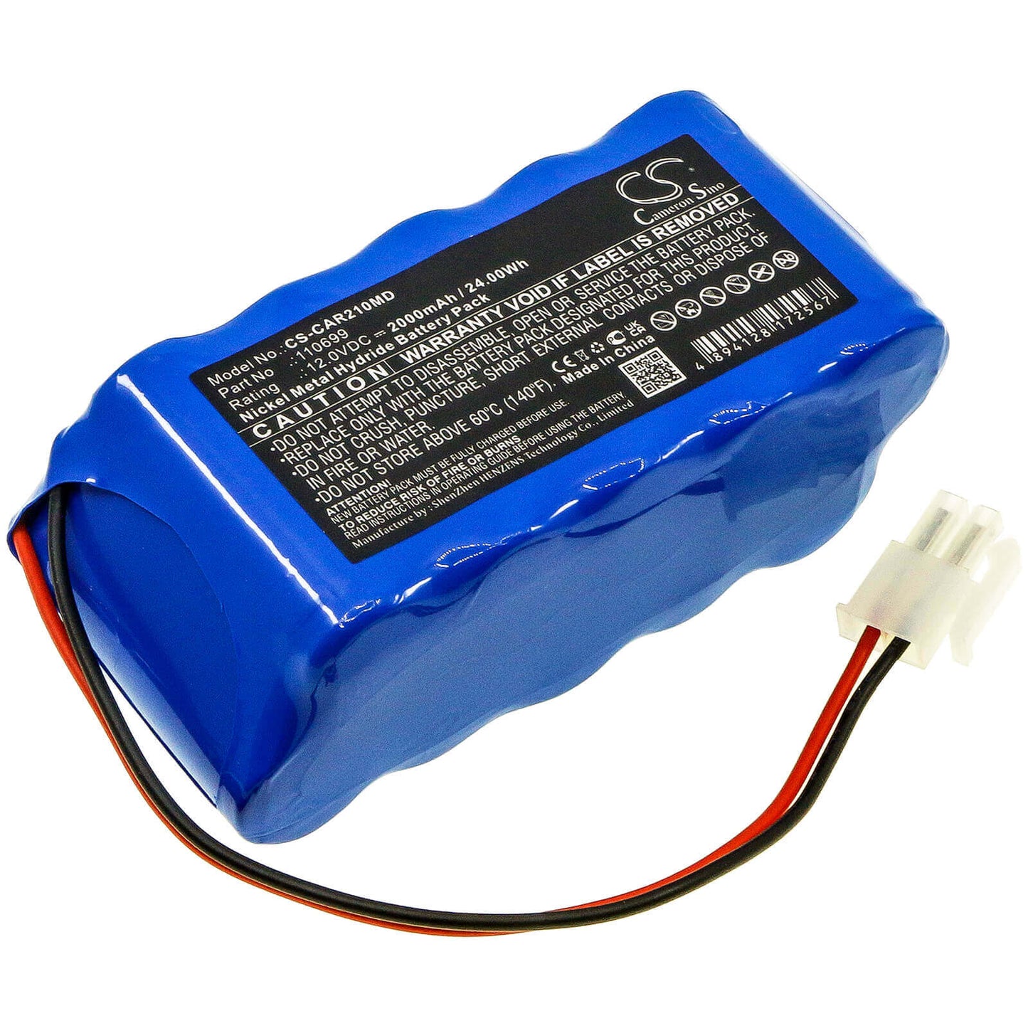 12.0V, 2000mAh, Ni-MH Battery fits Cardioline, Ecg Ar2100 View, 24Wh