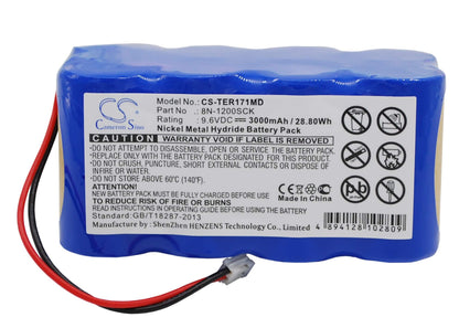 9.6V, 3000mAh, Ni-MH Battery fits Terumo, Infusion Pump Te-171, Infusion Pump Te-172, 28.8Wh