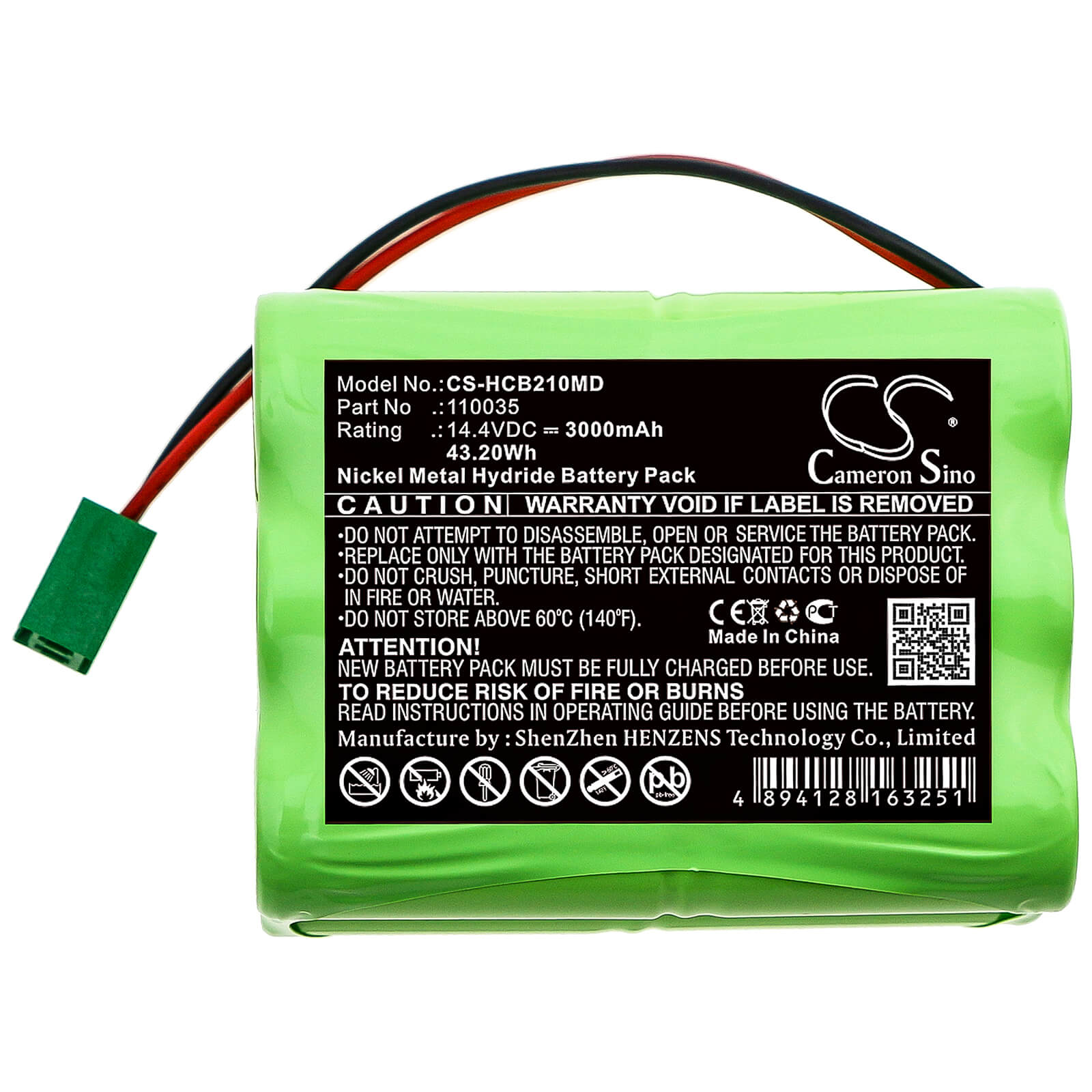 14.4V, 3000mAh, Ni-MH Battery fits Hellige, Scb2 Defibrillator, 43.2Wh