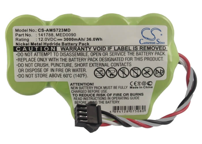 12.0V, 3000mAh, Ni-MH Battery fits Alaris Medicalsystems, 7000, 7000 Infusion Pump, 36Wh