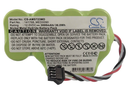 12.0V, 3000mAh, Ni-MH Battery fits Alaris Medicalsystems, 7000, 7000 Infusion Pump, 36Wh