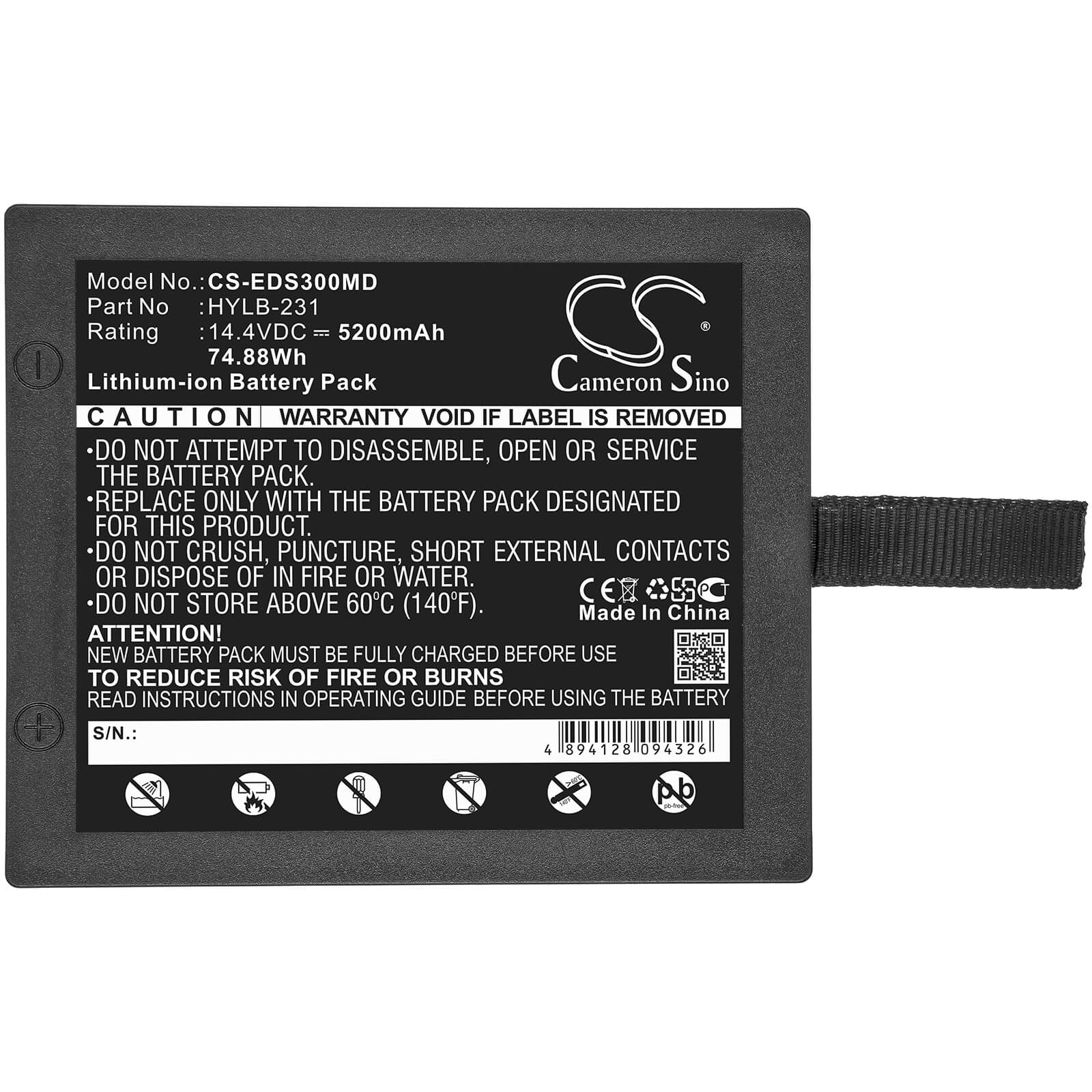 14.4V, 5200mAh, Li-ion Battery fits Edan, Se3, Se-3, 74.88Wh