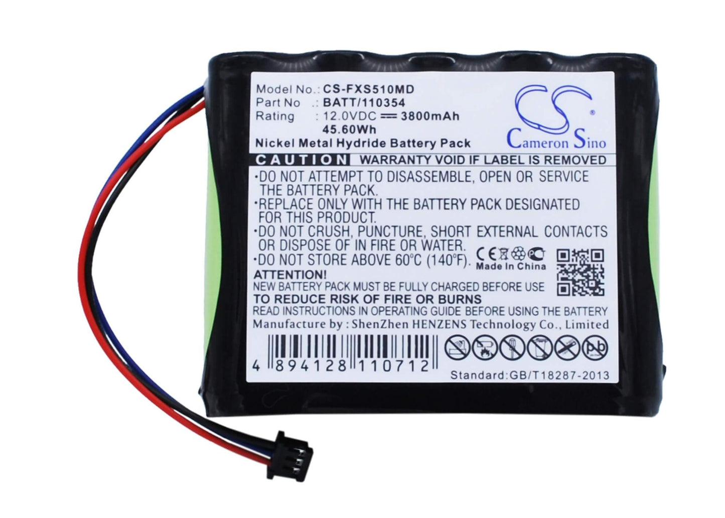 12.0V, 3800mAh, Ni-MH Battery fits Fukuda, Monitor Ds5100, 45.6Wh