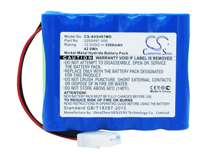 12.0V, 3500mAh, Ni-MH Battery fits Viasys Healthcare, Avea, T-bird Ventilator, 42Wh