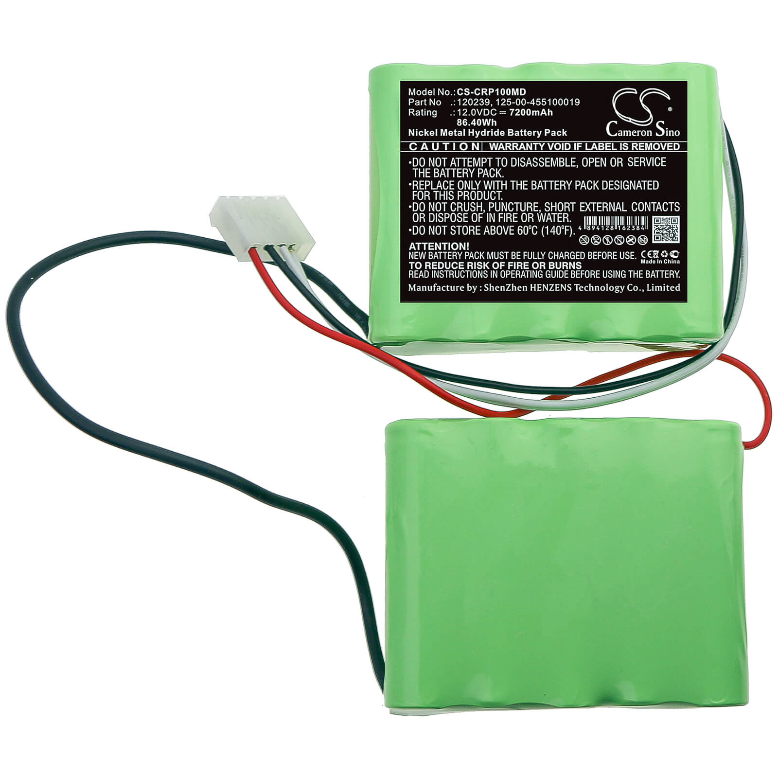 12.0V, 7200mAh, Ni-MH Battery fits Criticon, Dinamap Pro 1000, 86.4Wh