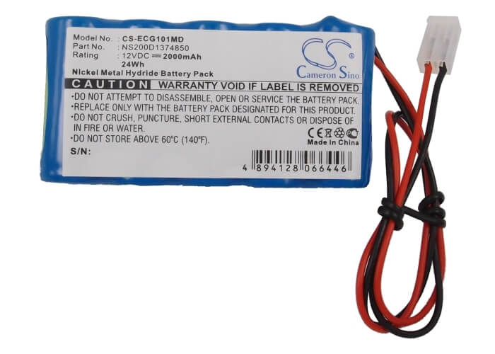 12.0V, 2000mAh, Ni-MH Battery fits Biocare, Ecg-101, 24Wh