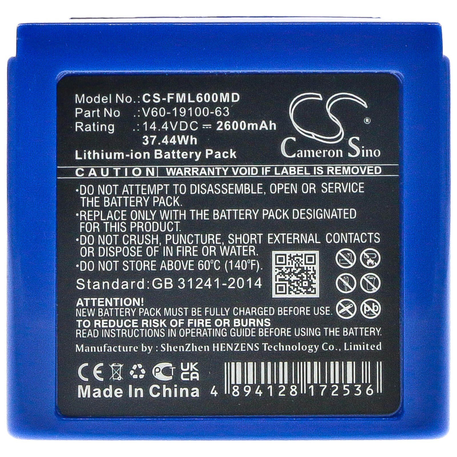 14.4V, 2600mAh, Li-ion Battery fits Flight Medical, Flight 60 Internal, 37.44Wh