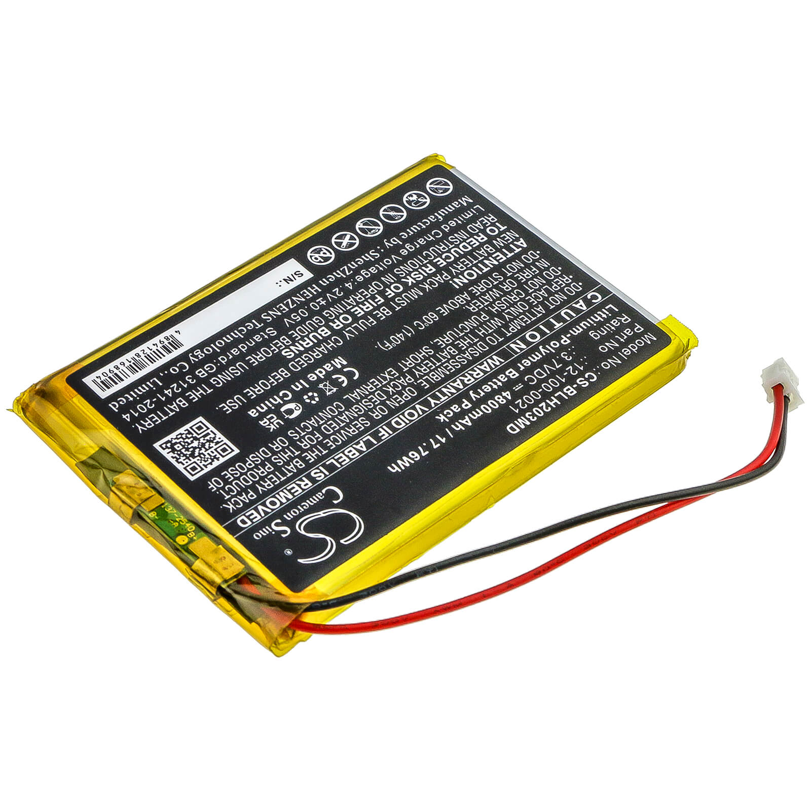 3.7V, 4800mAh, Li-Polymer Battery fits Biolight, Blt-203, 17.76Wh
