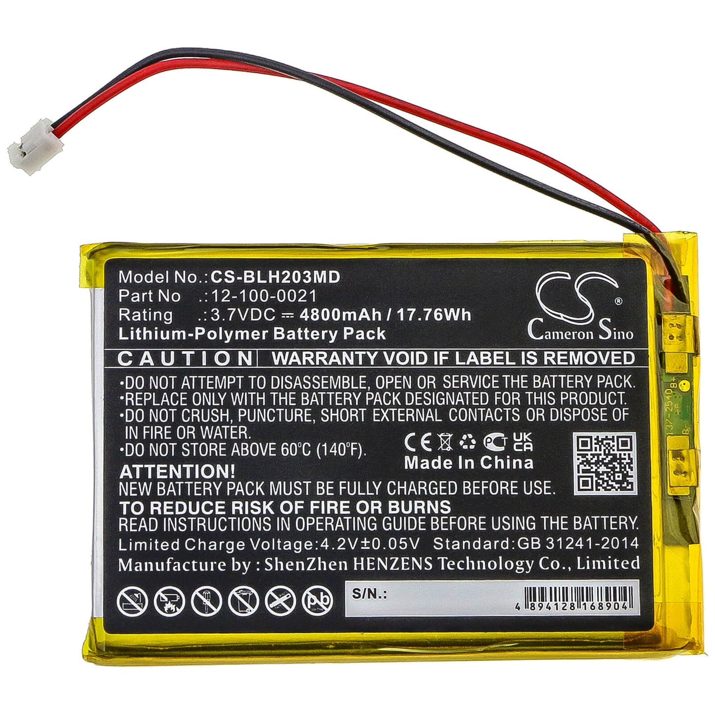 3.7V, 4800mAh, Li-Polymer Battery fits Biolight, Blt-203, 17.76Wh