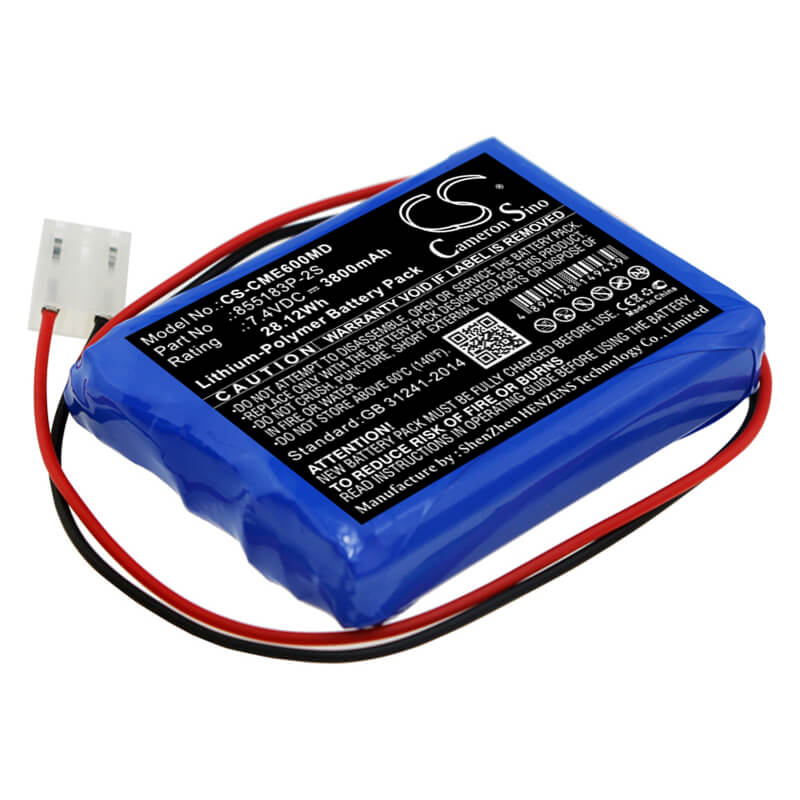 7.4V, 3800mAh, Li-Polymer Battery fits Contec, Ecg-600g, 28.12Wh