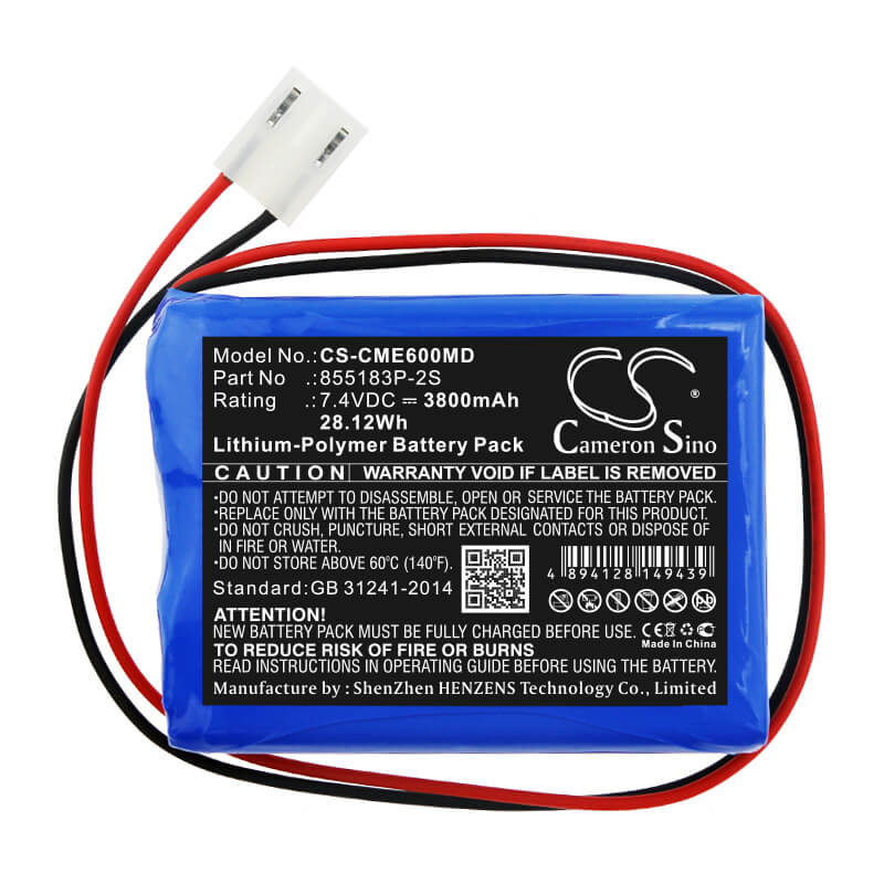 7.4V, 3800mAh, Li-Polymer Battery fits Contec, Ecg-600g, 28.12Wh