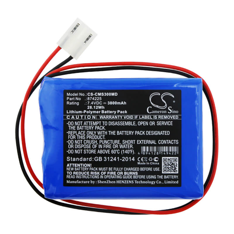 7.4V, 3800mAh, Li-Polymer Battery fits Contec, Ecg-300g, Ecg300gt, 28.12Wh