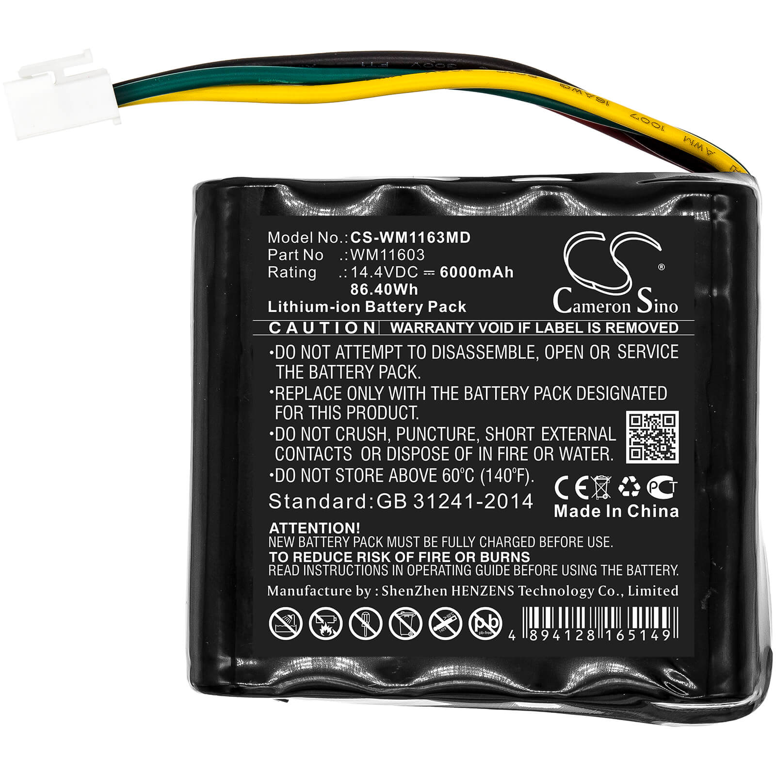 14.4V, 6000mAh, Li-ion Battery fits Weinmann, Accuvac Pro, 86.4Wh