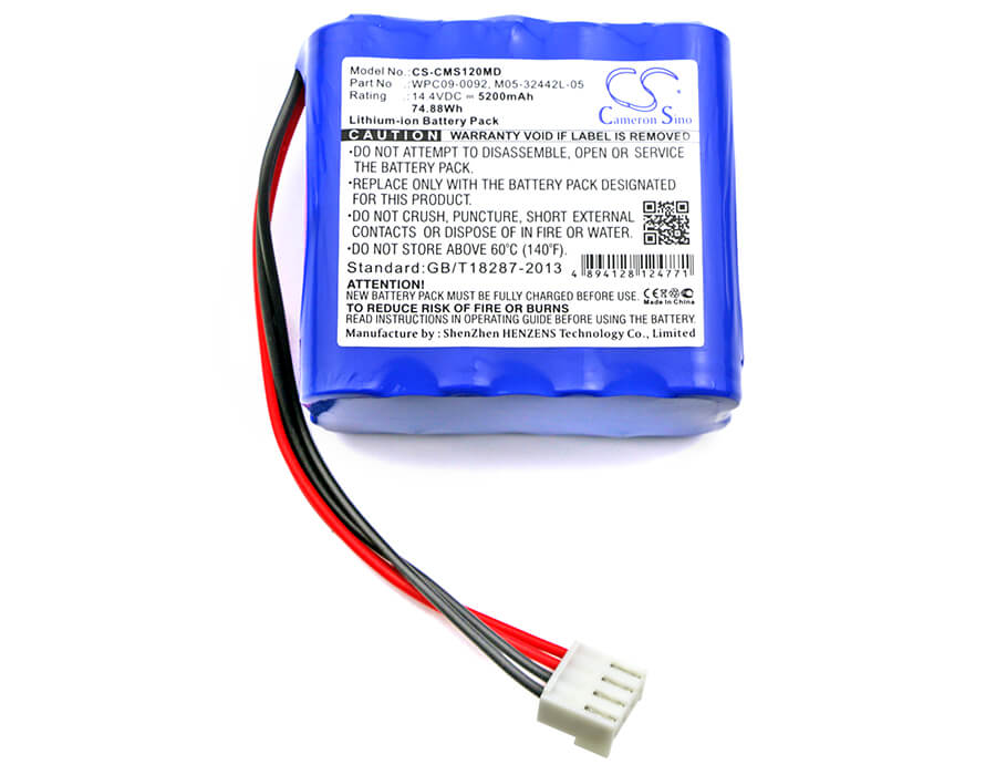 14.4V, 5200mAh, Li-ion Battery fits Contec, Ecg 1201, Ecg 1201g, 74.88Wh