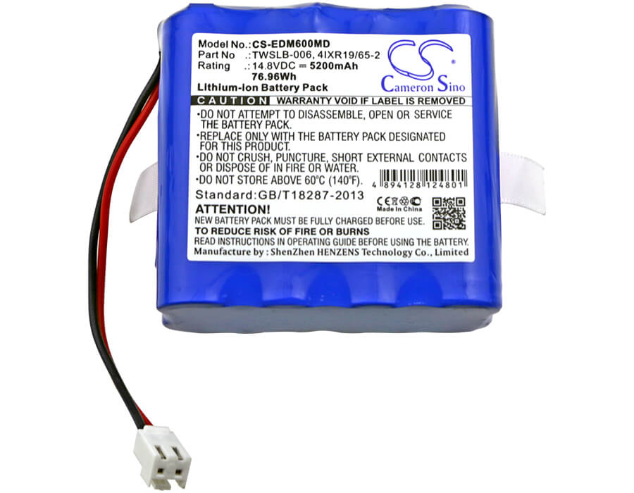 14.8V, 5200mAh, Li-ion Battery fits Edan, F6, F9, 76.96Wh