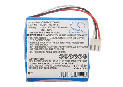 14.8V, 2600mAh, Li-ion Battery fits Nihon Kohden, Edan Se-1, Edan Se-100, 38.48Wh
