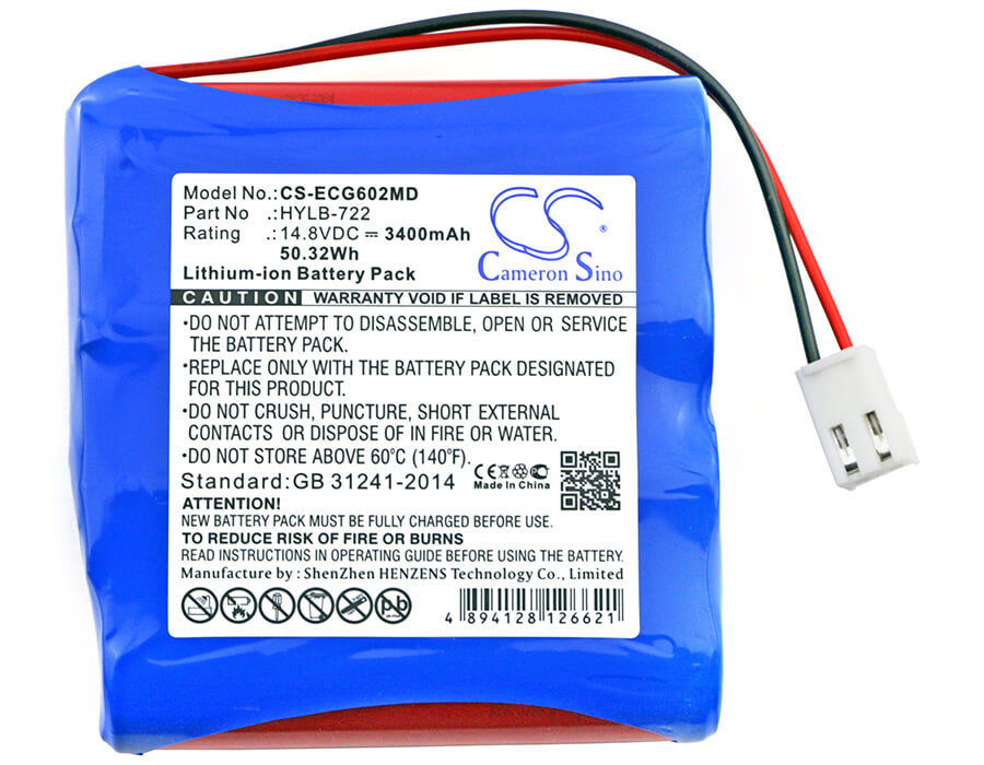 14.8V, 3400mAh, Li-ion Battery fits Biocare, Ecg-6010, Ecg-6020, 50.32Wh