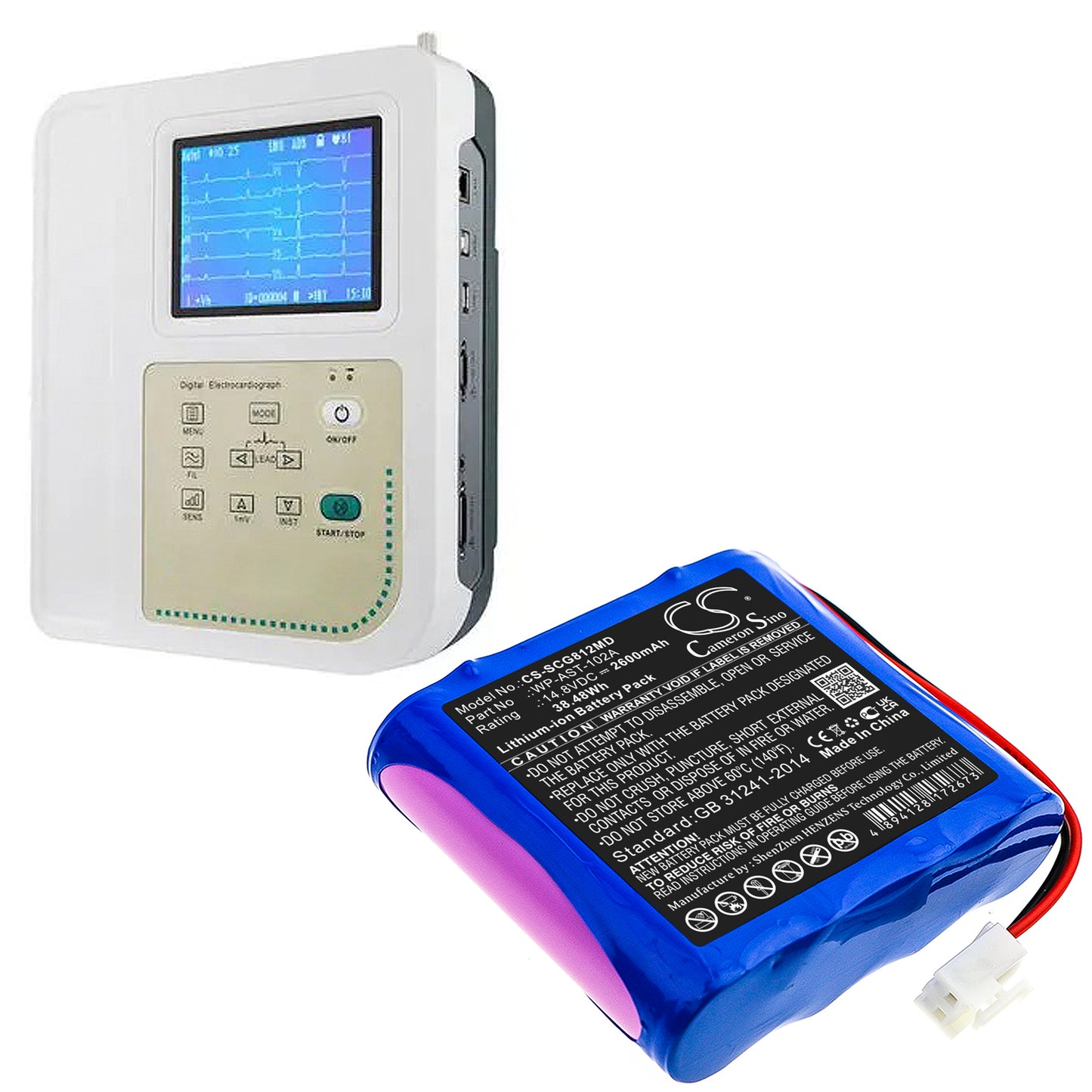 14.8V, 2600mAh, Li-ion Battery fits Osen, Ecg-8112, 38.48Wh