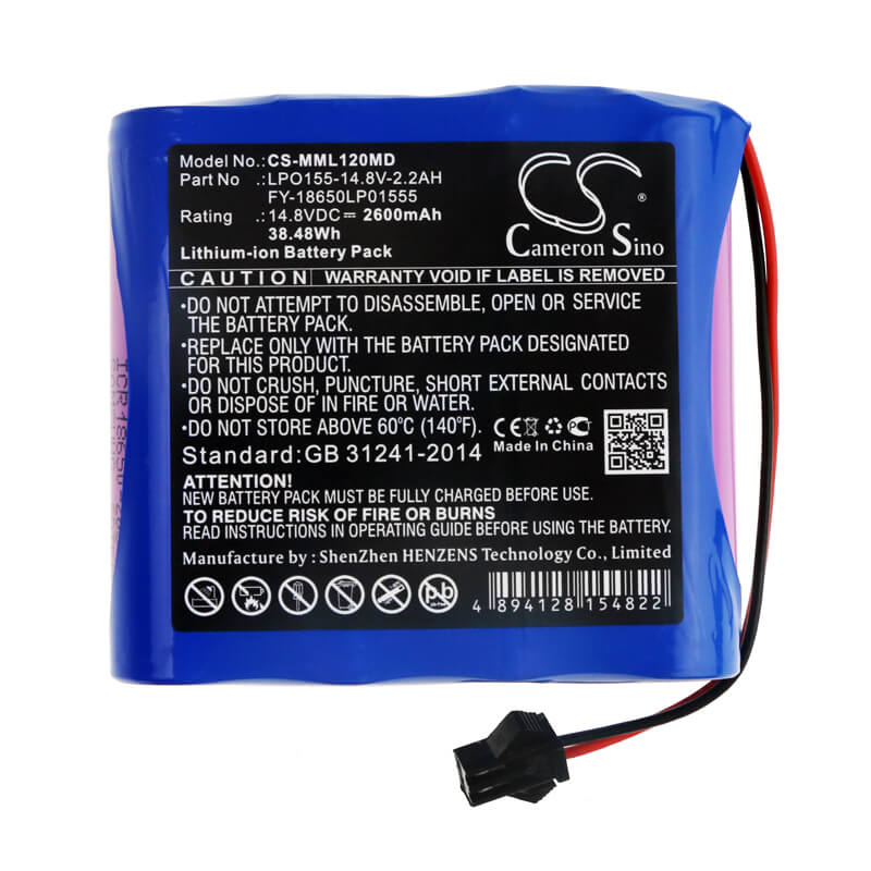 14.8V, 2600mAh, Li-ion Battery fits Million, Ml1200, Ml1500, 38.48Wh
