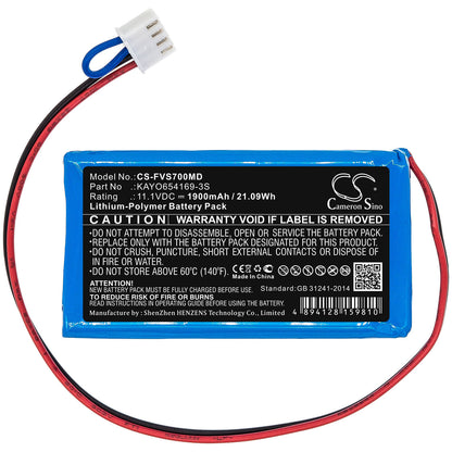 11.1V, 1900mAh, Li-Polymer Battery fits Fresenius, Sp7, Sp7 Syringe Pumps, 21.09Wh