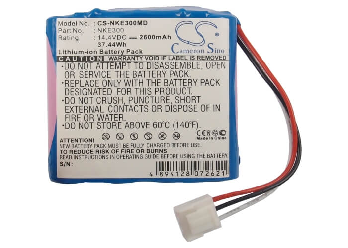 14.4V, 2600mAh, Li-ion Battery fits Nihon Kohden, Edan Se-300a, Edan Se-300b, 37.44Wh