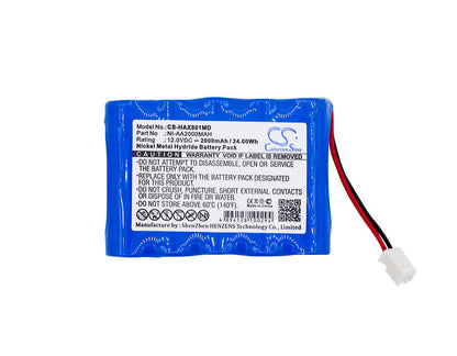 12.0V, 2000mAh, Ni-MH Battery fits Huaxi, Hx801, Lk-003, 24Wh