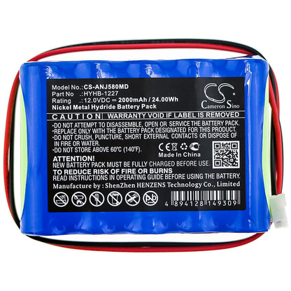12.0V, 2000mAh, Ni-MH Battery fits Angel, Aj5800, Aj5803, 24Wh