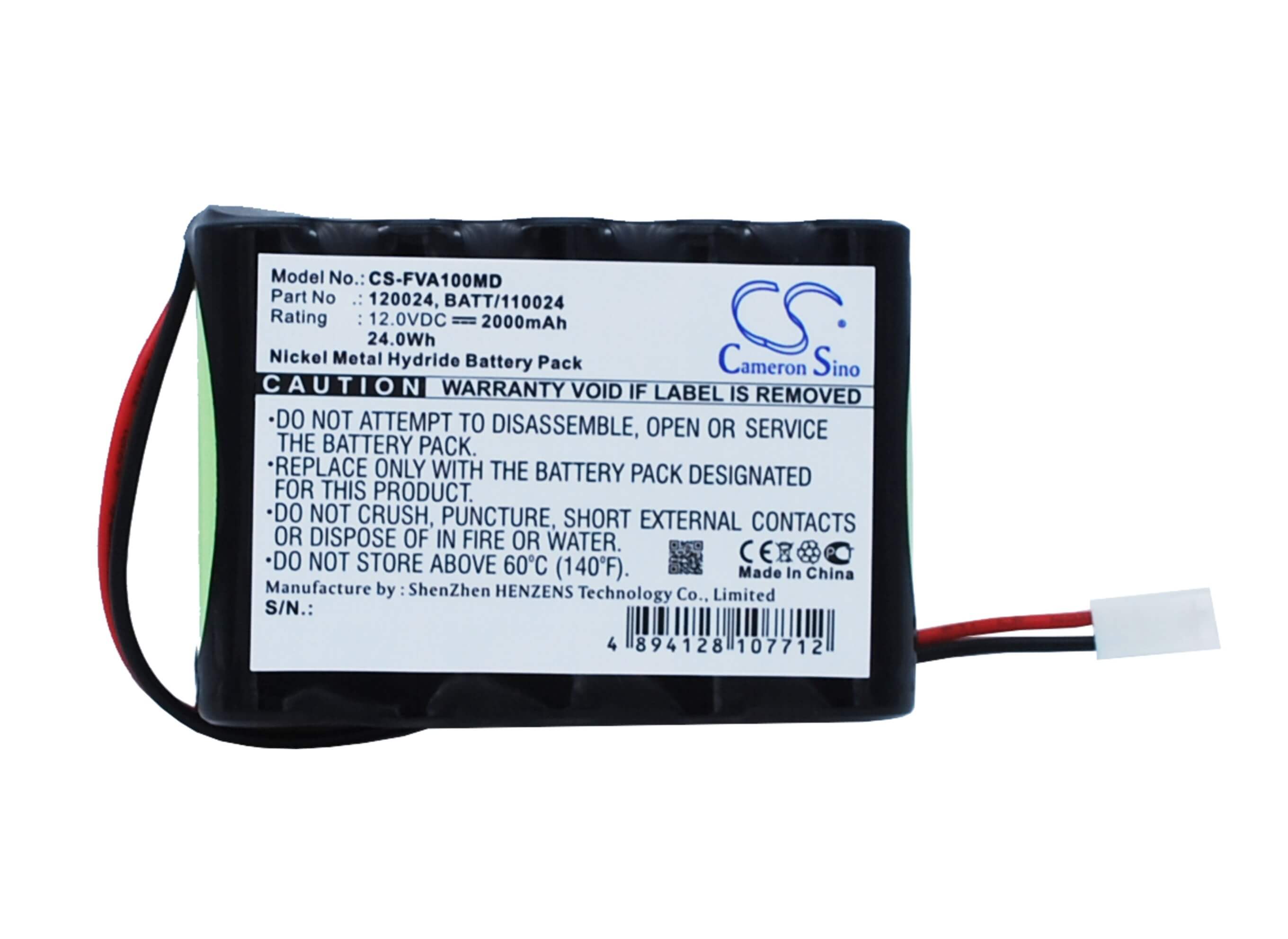 12.0V, 2000mAh, Ni-MH Battery fits Fresenius, Mcm, P-200, 24Wh